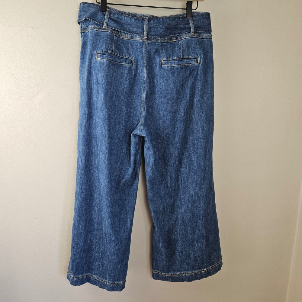 Pilcro Anthropologie Ultra High Rise Cropped Wide Leg Belted Jeans Sz 32 Blue - Picture 6 of 8